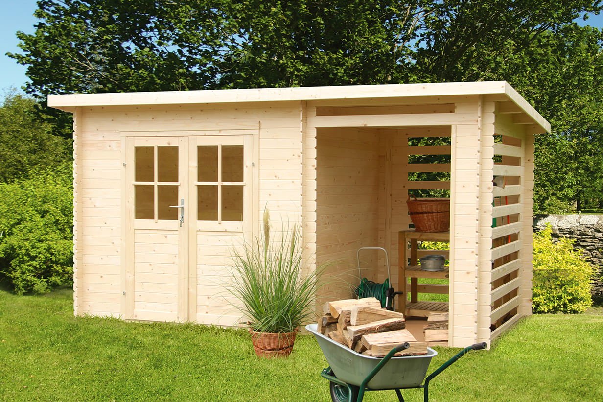 Cabane en bois d'épicéa 18 mm, 4,44 m² avec extension 3 m²