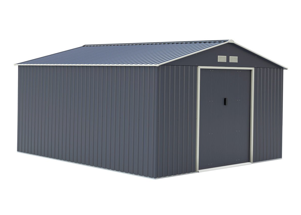 Remise métallique 12,99 m² gris anthracite, kit d'ancrage fourni