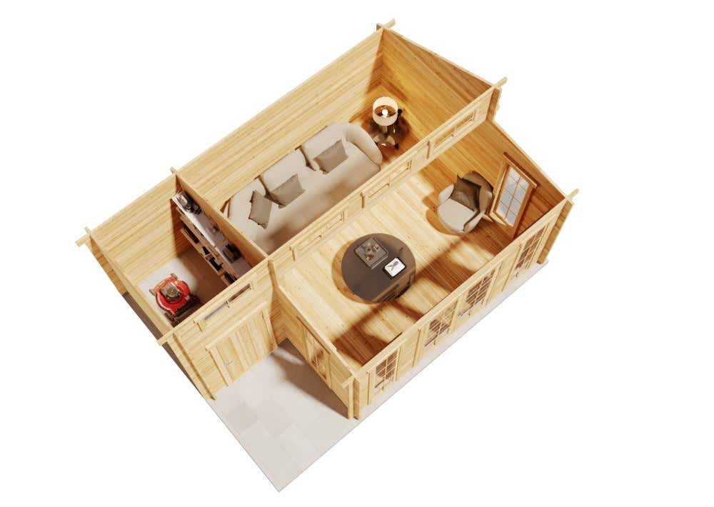 Chalet 5 pans avec appentis attenant, 14,89 m² + annexe 3,15 m² (570 × 420 cm) - Image 2