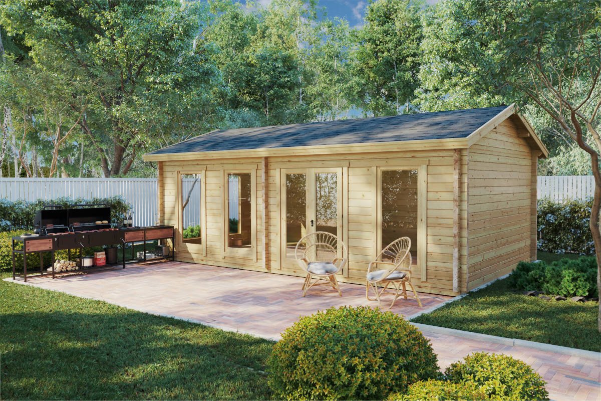 Bureau de jardin en kit 26 m², madriers 70 mm avec double vitrage