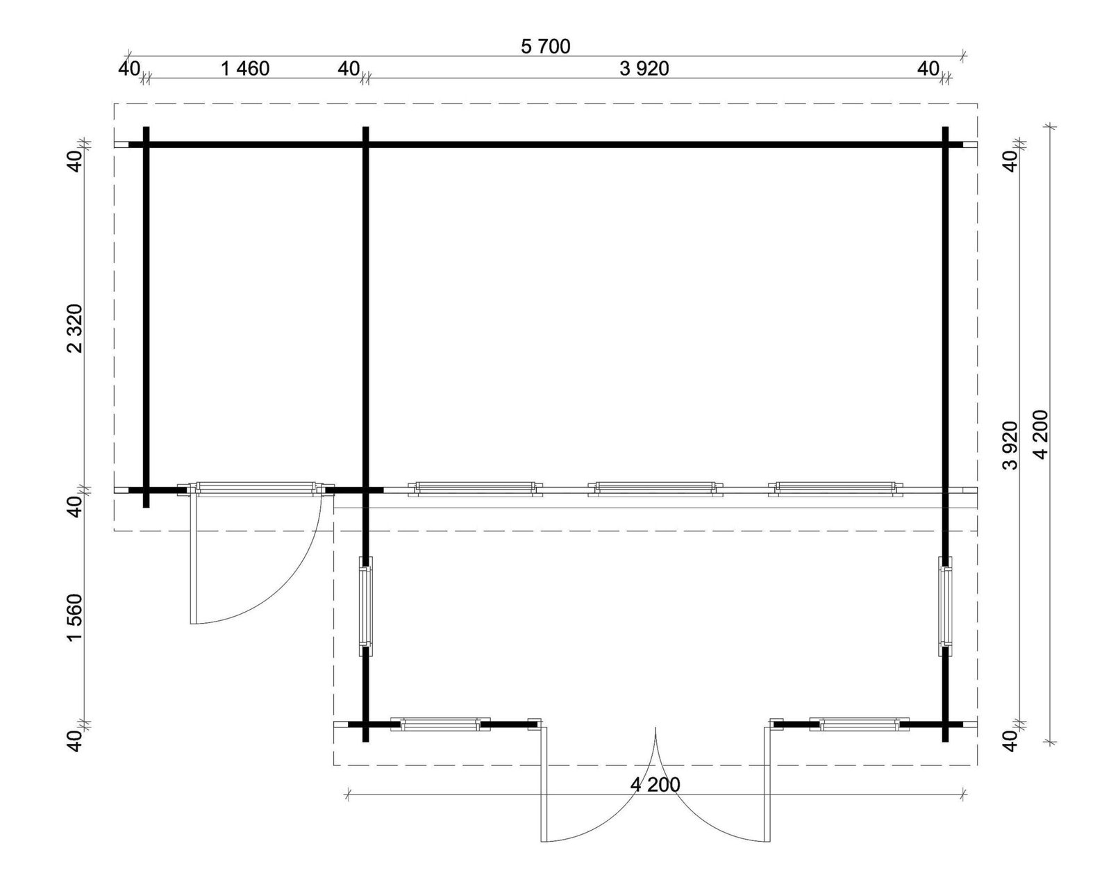 Chalet 5 pans avec appentis attenant, 14,89 m² + annexe 3,15 m² (570 × 420 cm) - Image 3