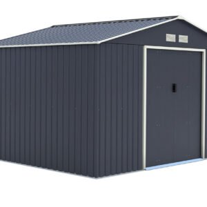 Abri de jardin en métal 8,67 m² - gris anthracite - kit d'ancrage inclus