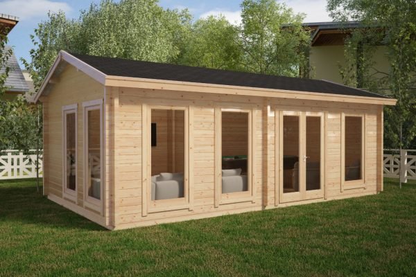 Bureau de jardin en kit 26 m², madriers 70 mm avec double vitrage - Image 2