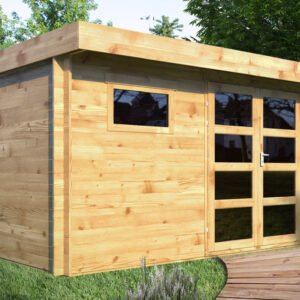 Abri de jardin en bois 13 m² - toit plat - madriers 28 mm