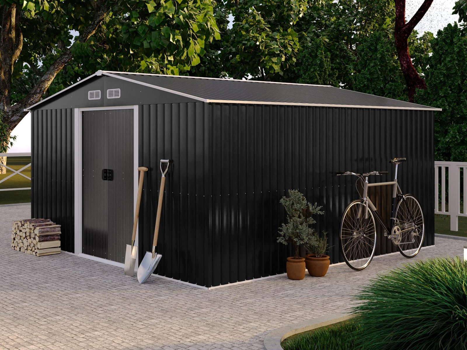 Cabanon en acier galvanisé gris, 12,5 m²