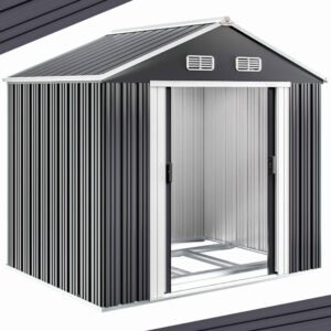 Abri de jardin en métal gris - 257 x 205 x 177 cm